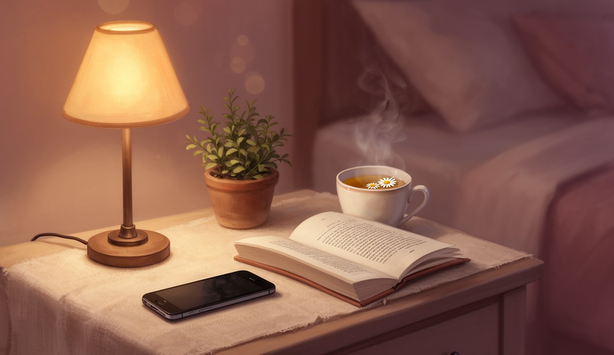 Editorial illustration of two phones on a desk side by side — one cool monochrome with a blank chat field, one warm-tinted with a small character portrait — soft lamp glow, evening
